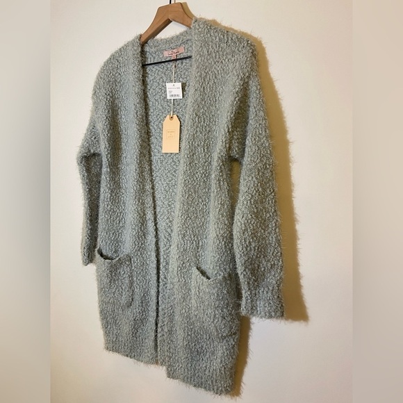 LOVE Tree Dusty Blue Soft Cardigan Longline Pockets Fuzzy Women’s Sz Small NWT - Picture 4 of 7
